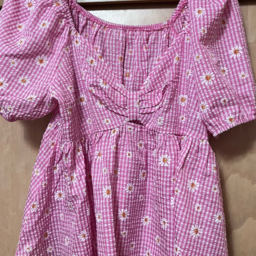 1x NWOT SHEIN curve daisy pink gingham blouse